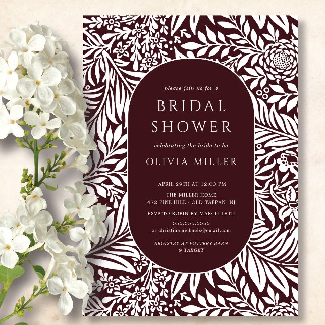 Wine & White Leaf Floral Bridal Shower Invitation (Creator Uploaded)