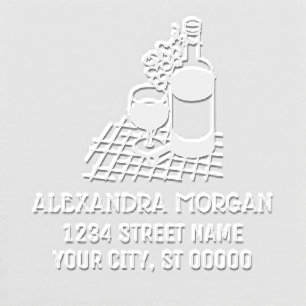 Wine, Wine Bottle, Bunch of Grapes Name Address Embosser