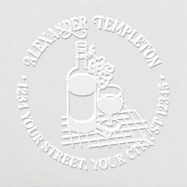 Wine, Wine Bottle, Bunch of Grapes Name Address Embosser (Design)