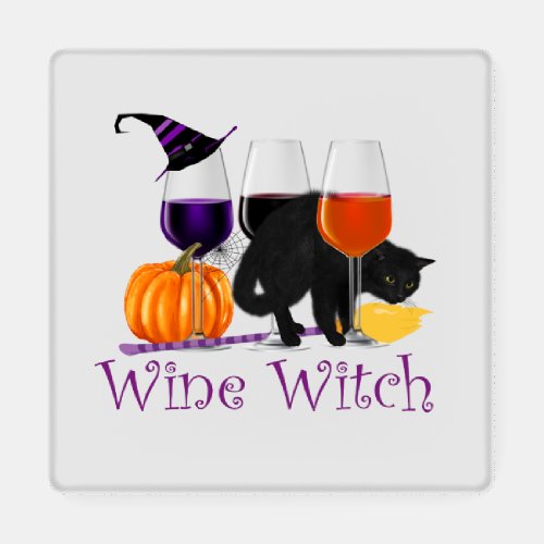 Wine Witch black Cat Drinking Party Halloween Coaster Set