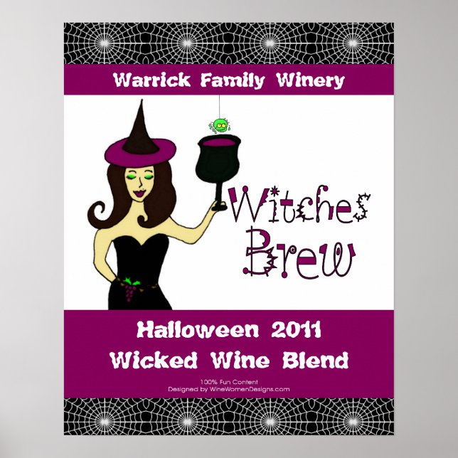 Wine Witch "Witches Brew" Halloween Wine Poster (Front)