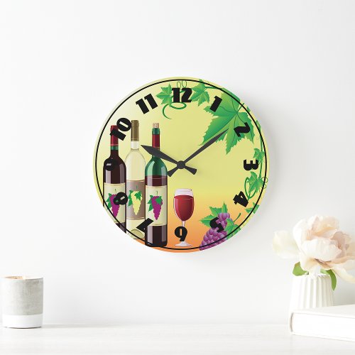 Wine With Grapes Clock