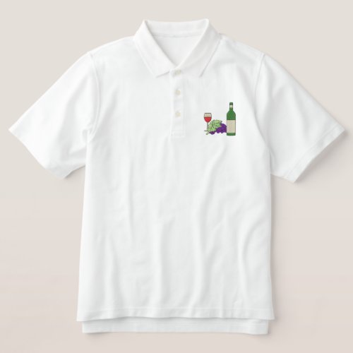 Wine with grapes embroidered polo shirt