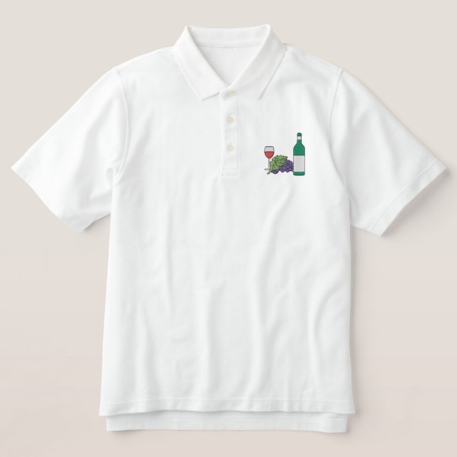 Wine with grapes embroidered polo shirt (Design Front)