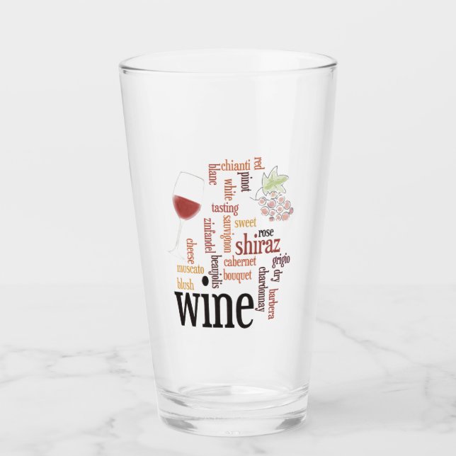 Wine Word Cloud Design Drinking Glass (Front)