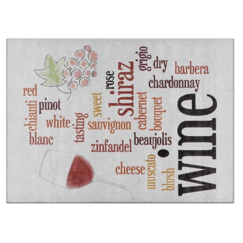 Wine Word Cloud Design Glass Cutting Board