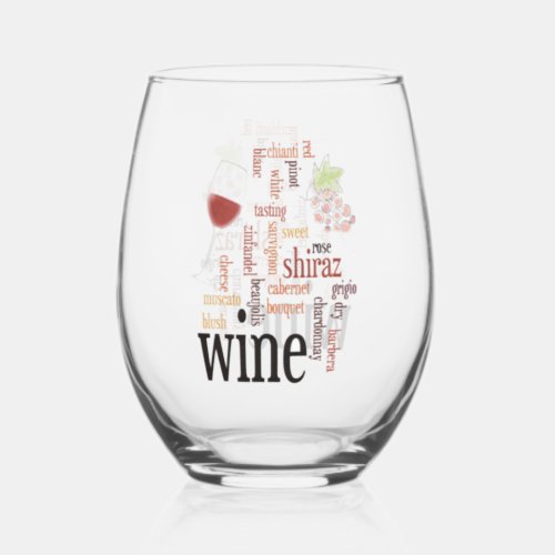 Wine Word Cloud Design Stemless Wine Glass