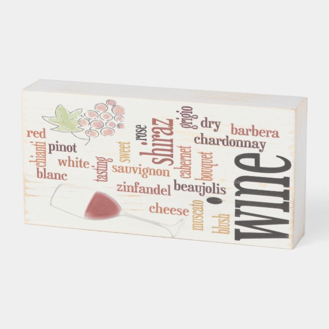 Wine Word Cloud Design Wood Box Sign (Angled Horizontal)