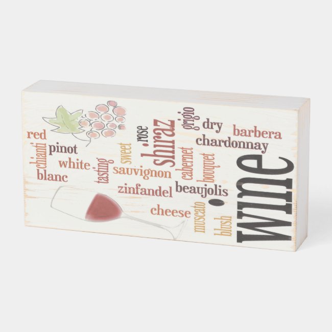 Wine Word Cloud Design Wood Box Sign
