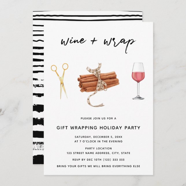 Wine & Wrap Christmas Gift wrapping Party Invitation (Front/Back)
