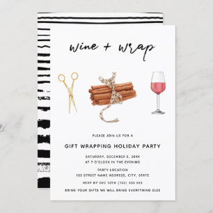 Wine & Wrap Christmas Gift wrapping Party Invitation