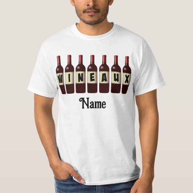 Wineaux Red Wine Bottles Lined Up Customized T-Shirt (Front)