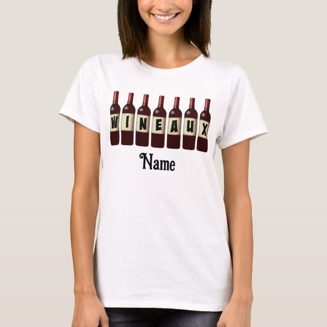 Wineaux Red Wine Bottles Lined Up Customized T-Shirt (Front)