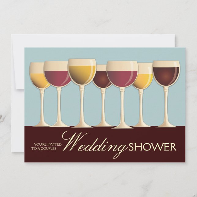 Wineglass Selection Couples Wedding Shower in Teal Invitation (Front)