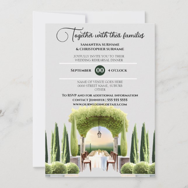 Winery al fresco dining green gray Italian dinner Invitation (Front)