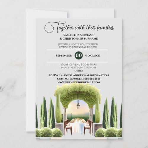 Winery al fresco dining green gray Italian dinner Invitation