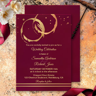 Winery Burgundy Marsala Gold Wedding Invitation