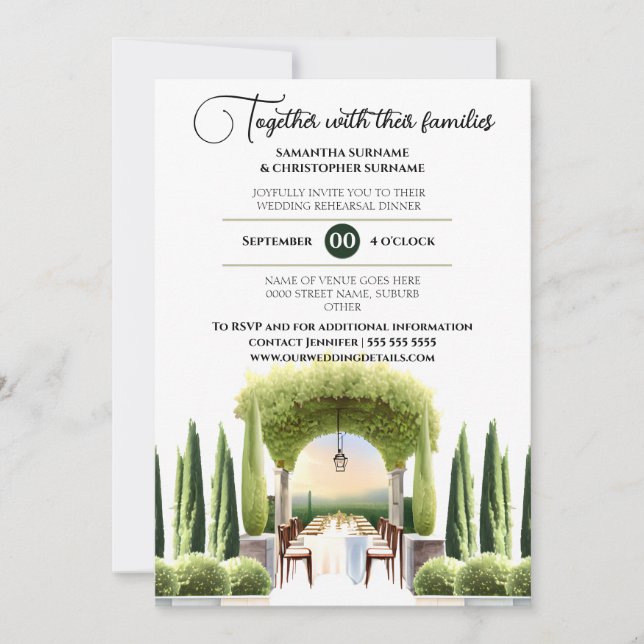Winery dinner rehearsal Italian al fresco dining Invitation (Front)