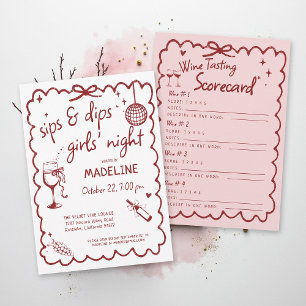 Winery Girls Night Out Wine Tasting Score Card Red