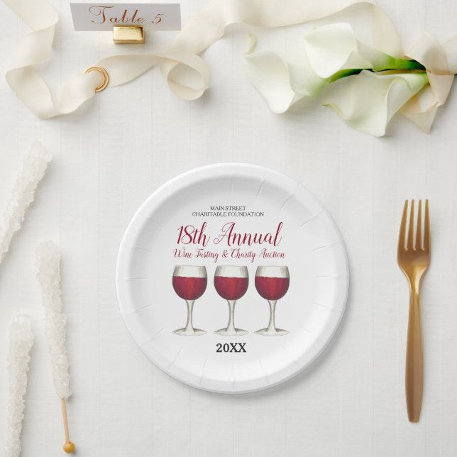 Winery Glass Bottle Red Wine Tasting Vineyard Paper Plates (Wedding)