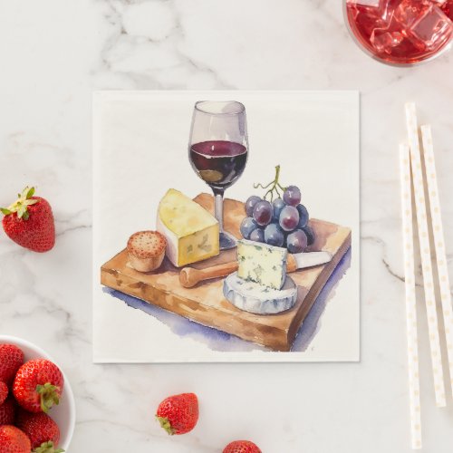  Winery Grapes Cheese Wine Glass Watercolor Napkins