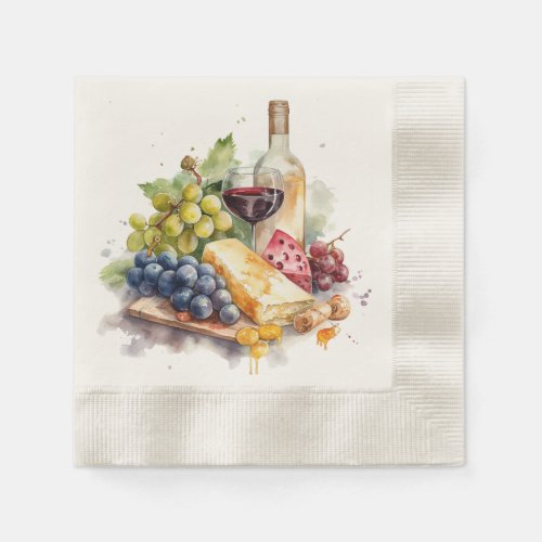  Winery Grapes Cheese Wine Glass Watercolor Napkins