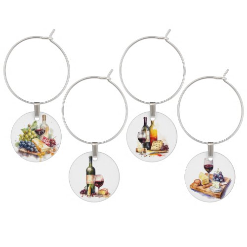  Winery Grapes Cheese Wine Glass Watercolor Wine Charm