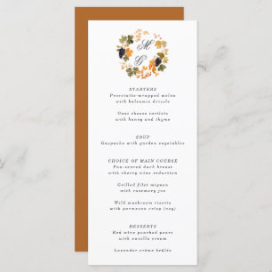 Winery Monogram Fall Wreath Vineyard Wedding Menu