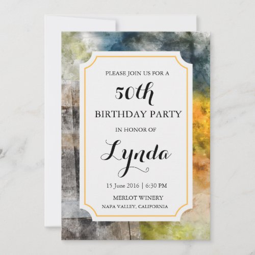 Winery or Vineyard Watercolor Birthday Invitation