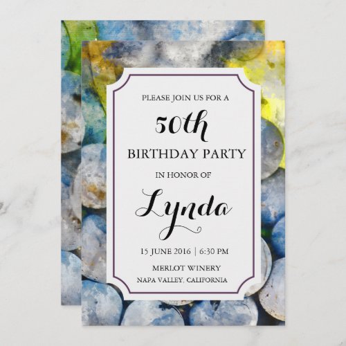 Winery or Vineyard Watercolor Birthday Invitation