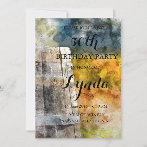 Winery or Vineyard Watercolor Birthday Invitation