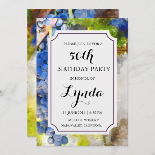 Winery or Vineyard Watercolor Birthday Invitation