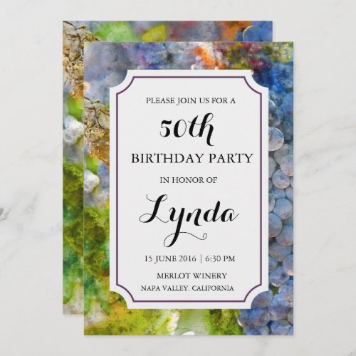 Winery or Vineyard Watercolor Birthday Invitation