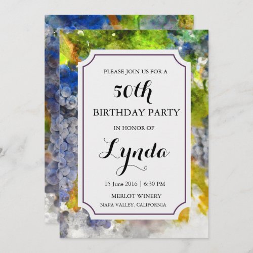 Winery or Vineyard Watercolor Birthday Invitation