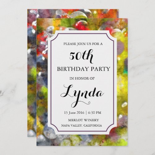 Winery or Vineyard Watercolor Birthday Invitation