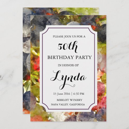 Winery or Vineyard Watercolor Birthday Invitation