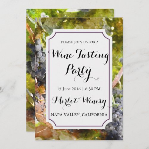 Winery or Vineyard Watercolor Wine Tasting Party Invitation