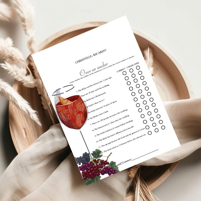 Winery Over or under bridal shower game Card (Creator Uploaded)