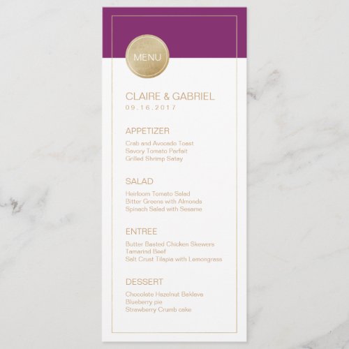Winery purple minimalist modern wedding menu