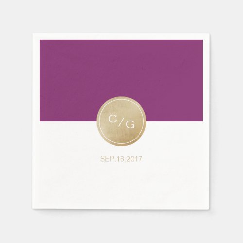 Winery purple minimalist modern wedding monogram paper napkins