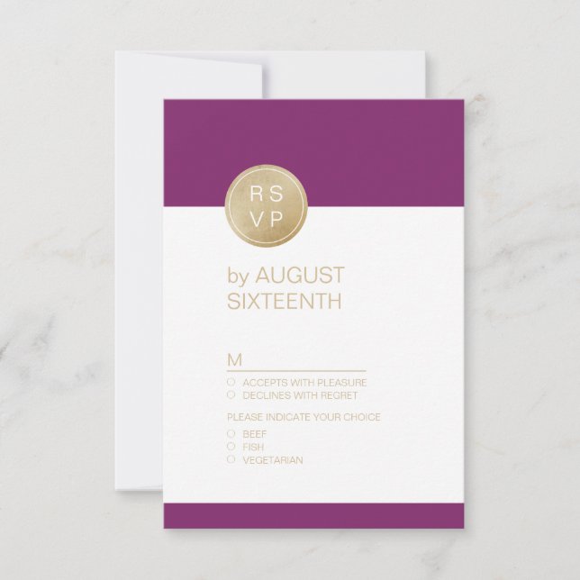 Winery purple minimalist modern wedding RSVP (Front)