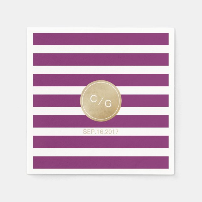 Winery stripes simple modern wedding monogram paper napkins (Front)