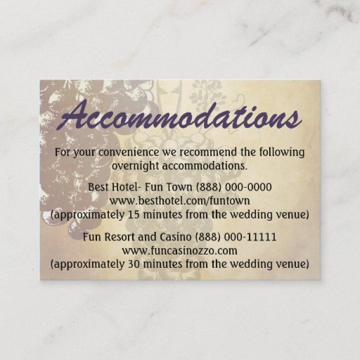 Customizable Winery Tuscan Wedding Accommodation Cards Business Card