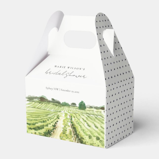 Winery Vineyard Watercolor Green Bridal Shower Favor Boxes (Front Side)