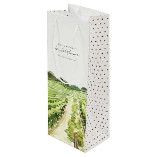 Winery Vineyard Watercolor Green Bridal Shower Wine Gift Bag (Back Angled)