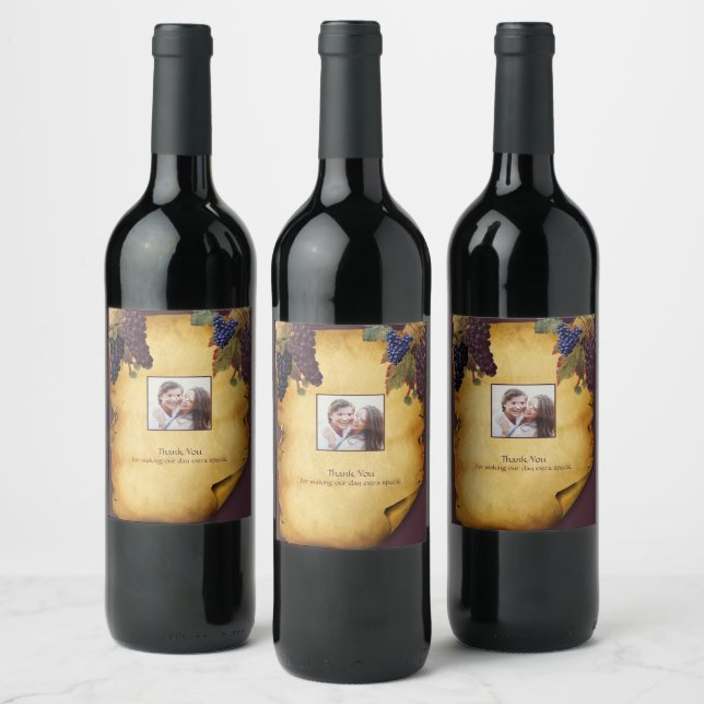 Winery Vineyard Wedding Grape Vines Photo Wine Label (Bottles)