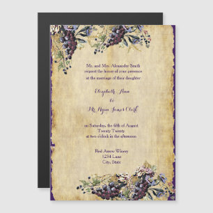 Winery Vineyard Wedding Watercolor Grape Vines Magnetic Invitation