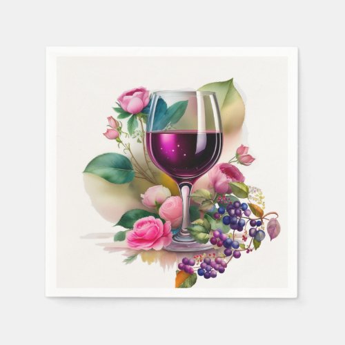  Winery Vineyard Wine Glass Pink Roses Napkins