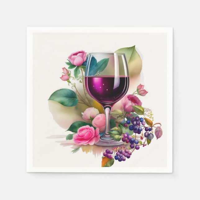  Winery Vineyard Wine Glass Pink Roses Napkins (Front)
