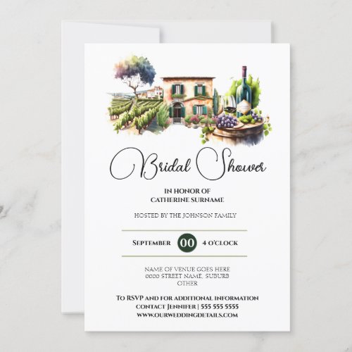 Winery watercolor wine farm vineyard bridal shower invitation